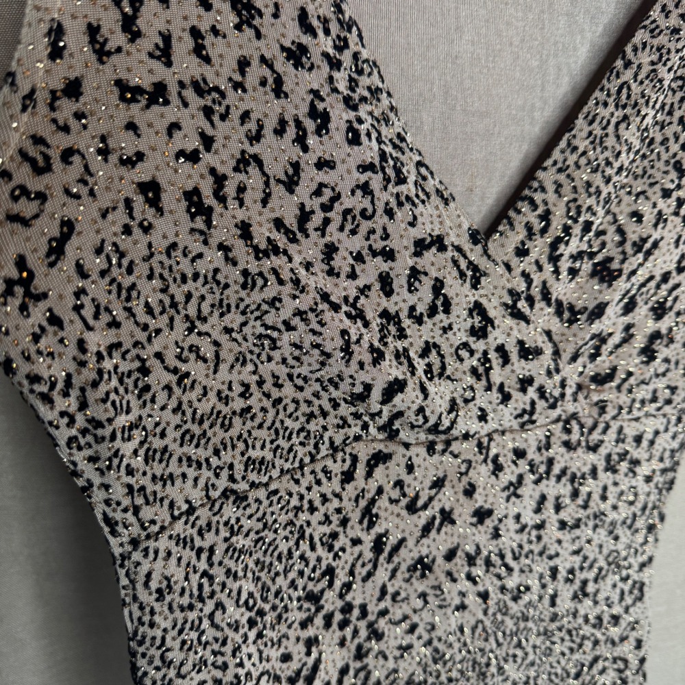 Y2K Leopard Print Metallic Gold Glitter V-Neck Tank Top Sleeveless Vintage - Picture 3 of 6